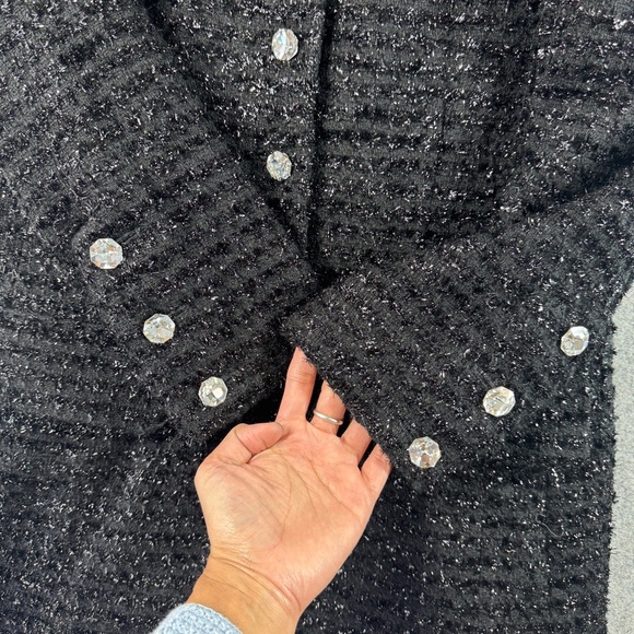 Vintage Anne Klein Black 80s 90s Metallic Embellished Wool Blend Blazer Size 10 - Picture 4 of 16
